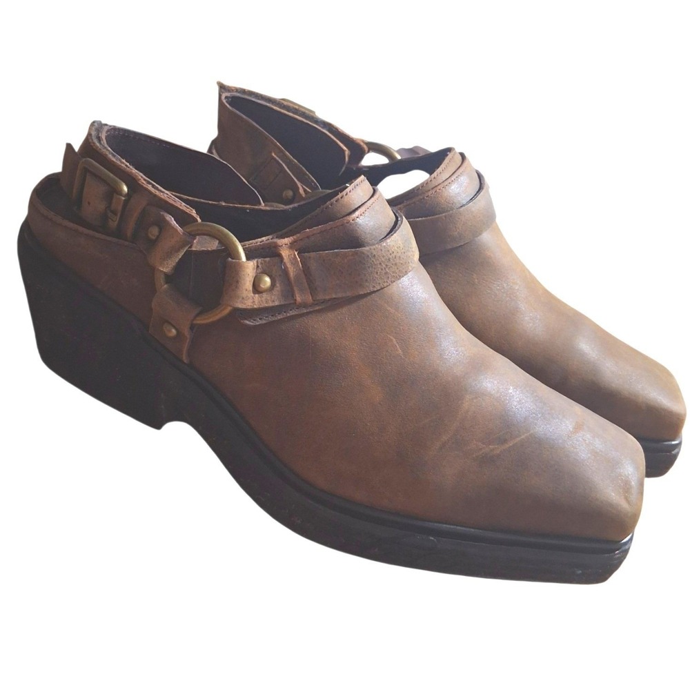 Jeffrey‎ Campbell Distressed Leather Women's size 6 Harness Slingback Heel Mules
